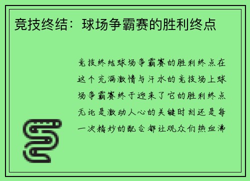 竞技终结：球场争霸赛的胜利终点